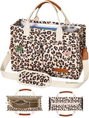 Canvas Tote Bag for Women Zipper Laptop Compartment 10 Pockets Work Bag